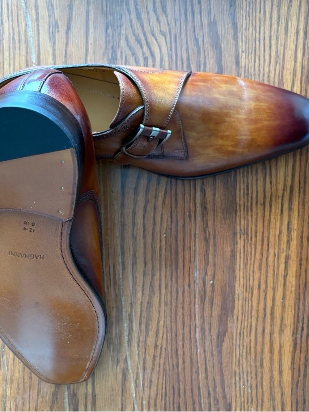 Magnanni Men's Burnished Tan/Brown Single Monk Strap Oxfords